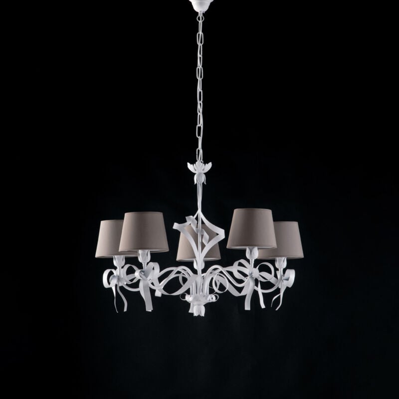 Bonetti Illumina - Lucy Lustre Shabby en fer laqué blanc 5 lumières 113 d.70 BL184-5-BCO