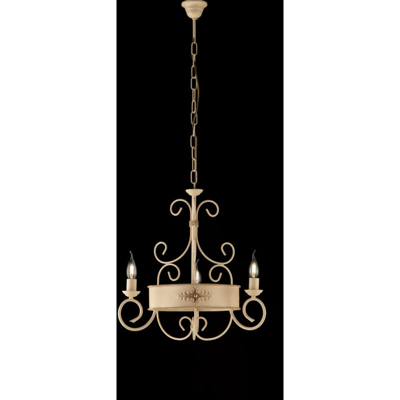 Bonetti Illumina - Baltimore Lustre en fer laqué décapé ivoire 3 lumières 113 d.54 BL183-3-AV