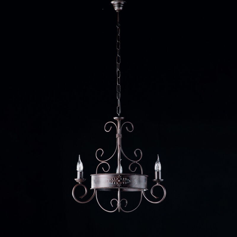 Bonetti Illumina - Baltimore Lustre en fer laqué noir et rouille 3 lumières 113 d.54 BL183-3-RG