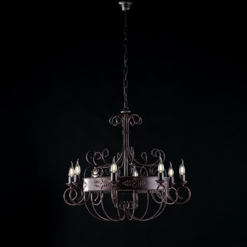 Bonetti Illumina - Baltimore Lustre en fer laqué noir et rouille 8 lumières 126 d.76 BL183-8-RG