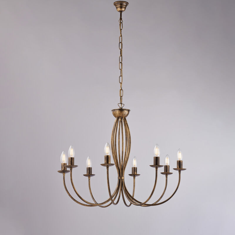 Bonetti Illumina - Botte Lustre en fer laqué marron décor or vieilli 8 lumières 120 d.74 BL147-8-BR