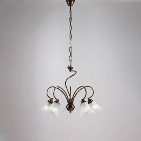 Lustre en fer marron salon abat-jour verre blanc 57x h46 cm