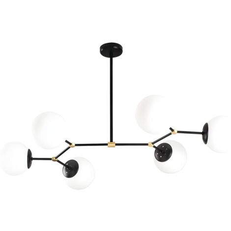 Lustre en métal - 6 globes - L. 100 x H. 52 cm - Noir et blanc - DAMAR