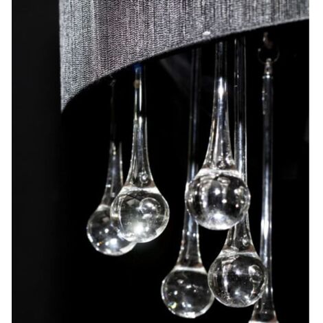 Lustre en métal et verre noir avec 85 cristaux – Hauteur 50 cm – Diamètre 45 cm – 3 douilles E27 pour éclairage chaleureux – Inlife