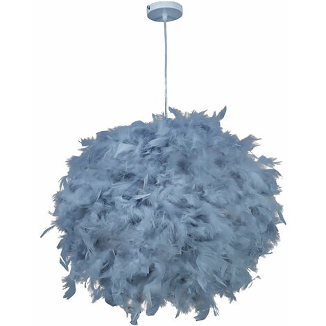 Lustre en plumes de style nordique Lampe en plumes moderne Salon Chambre Salle à manger chaleureuse Magasin de vêtements Café ， gris bleu