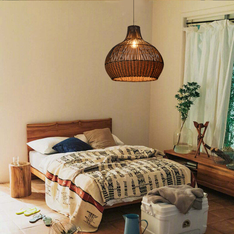 Arturesthome - Lustre en rotin noir à la main, lustre en rotin de style bohème pour salon, chambre à coucher, cuisine, ferme D40 cm x H38 cm