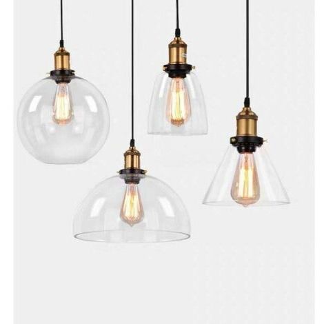 Lustre en verre soufflé vintage Edison E27 – Abat-jour 24 cm – Longueur câble 1 m ajustable – Pour cuisine, salle à manger, loft