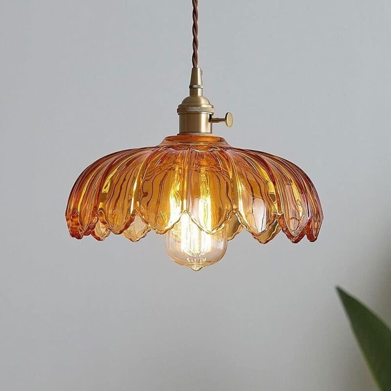 Shmshng - Lustre en verre style pastoral rétro sans source de lumière aneth vert ambré