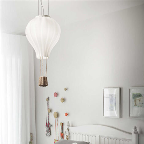 Lustre enfant montgolfière en verre blanc – Hauteur réglable 90-265 cm – Diamètre 30 cm – Type d'ampoule E27 42W max – Millumine