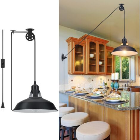 Lustre enfichable 1 pack, lustre noir vintage, sans ampoule, fil de 4.5 mètres de long, adapté à la cuisine, à la chambre et au salon
