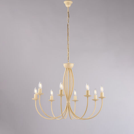 Lustre fer décapé ivoire huit lumières 74x h60 cm