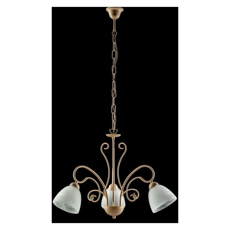 Bonetti Illumina - Lustre fer ivoire trois lumières Albâtre Abat-jour verre blanc 52x h45 cm
