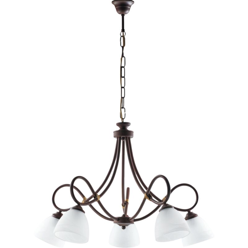 Bonetti Illumina - Lustre fer noir rouille cinq lumières abat-jour verre blanc albâtre 69x h52 cm Bonetti Illumina - Lustre fer noir rouille cinq lumières abat-jour verre blanc albâtre 69x h52 cm