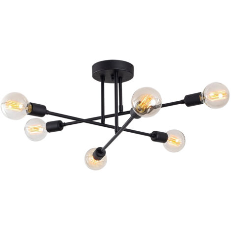 Lustre fleur métal noir – Plafonnier d'extérieur 3 douilles E27 – Indice de protection IP20 – Longueur 64 cm – Puissance 40W – Ozaia