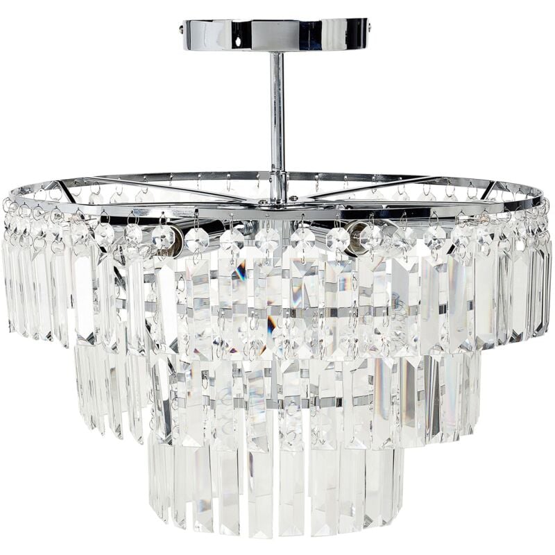 Beliani - Lustre Glamour Lampe à Suspension en Métal Cristaux de Verre Argenté Finition Chromée Ameneiro