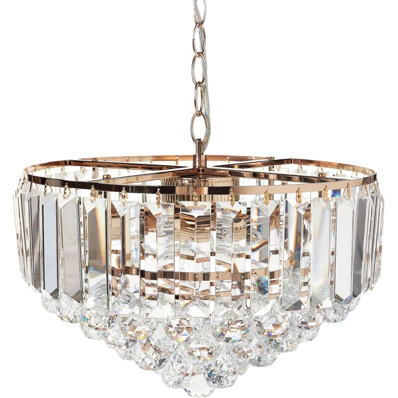 Beliani - Lustre Glamour Lampe Suspendue en Métal et Cristaux Verre Doré ⌀ 40 cm Acheiro