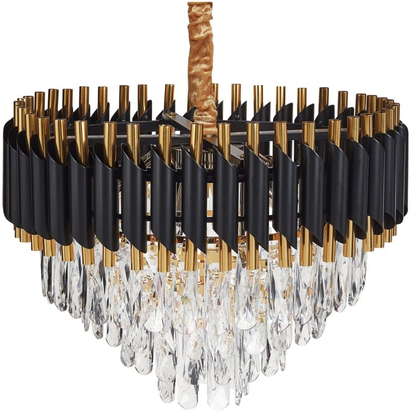 Beliani - Lustre Glamour Lampe Suspendue en Métal et Cristaux Verre Doré ⌀ 40 cm Acheiro