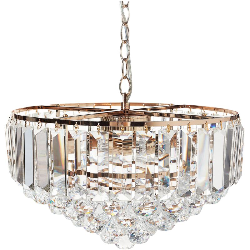 Beliani - Lustre Glamour Lampe Suspendue en Métal et Cristaux Verre Doré ⌀ 49 cm Acheiro