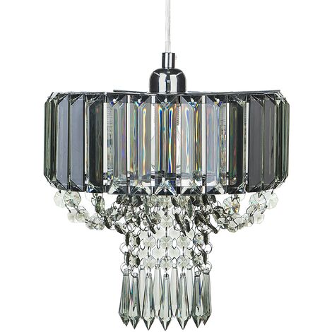 Lustre Glamour Lampe Suspension en Cristaux Multiples Gris Clair Fumé et Acier E14 Max. 40W Solution Éclairage pour Salle à Manger Chic Beliani - Gris