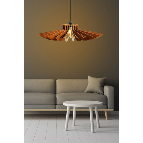 Lustre Grand Marguerite en MDF Noyer - Ø68 cm, Hauteur Réglable jusqu'à 50 cm, Type de Douille E27, pour Grande Pièce