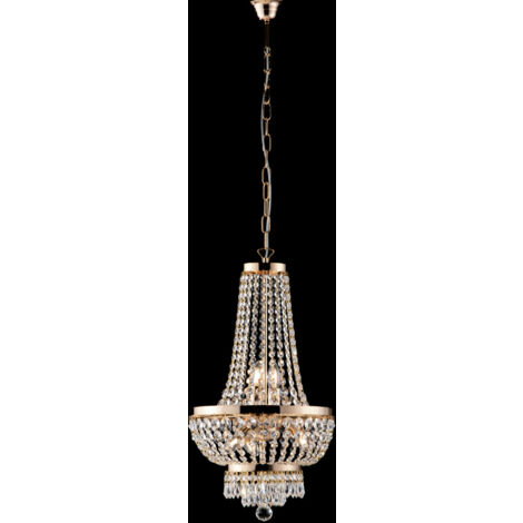Lustre impérial en fer et laiton doré à cinq lumières stass 35x h70 cm