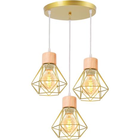 Lustre industriel, plafonnier cage en métal doré, suspension vintage, lampe suspendue, longueur de corde de suspension réglable (sans ampoule)