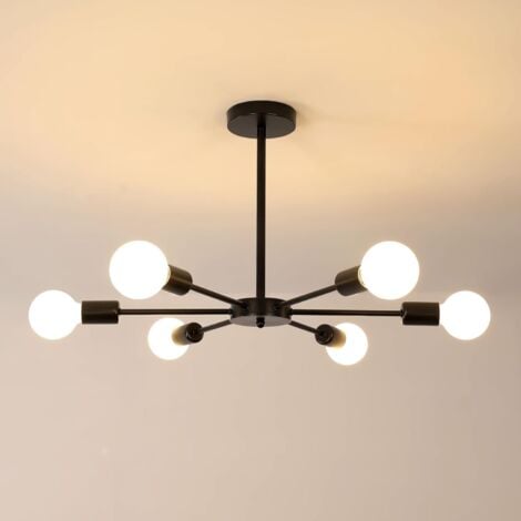 GOECO Lustre Industriel, Plafonnier Vintage E27, Luminaire Plafonnier Modernes en Métal Noir pour Chambre, Salon, Cuisine, Couloir, 6 Lumières (Ampoule non Incluse) Diamètre 59CM