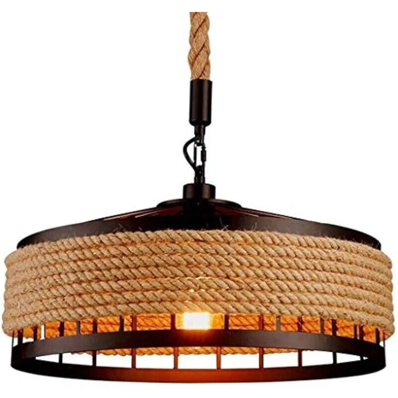 Lampe suspension en corde de chanvre Ø30 cm – Design industriel vintage, luminaire décoratif rustique pour maison ou restaurant, sans ampoule