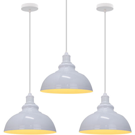 Lustre Industrielle en Métal Rétro Suspension Vintage Luminaire Blanc pour Salon Chambre Restaurant 3PCS