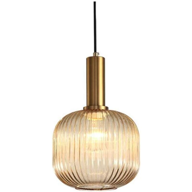 Lustre Intérieur Luminaire Suspension Industrielle Suspendus Modernes Douille E27 Abat Jour Plafond Suspension En Verre à Rayures (Ambre, m 20cm)