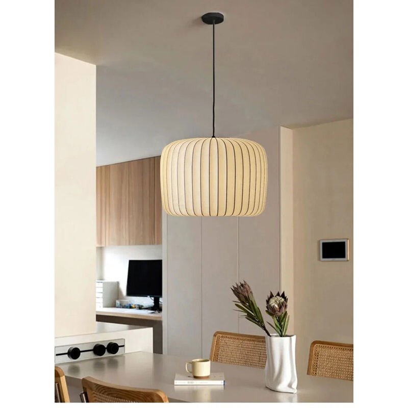 Lustre japonais moderne en soie Wabi Sabi, ampoule E27, luminaire suspendu, décoration nordique pour salon, salle à manger, chambre à coucher, B&B,