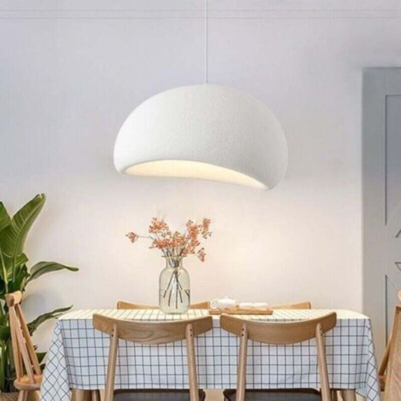 Lustre japonais moderne Wabi Sabi blanc E27, abat-jour imitation pierre, style créatif, pour restaurant, bar, salon, café (40 cm)