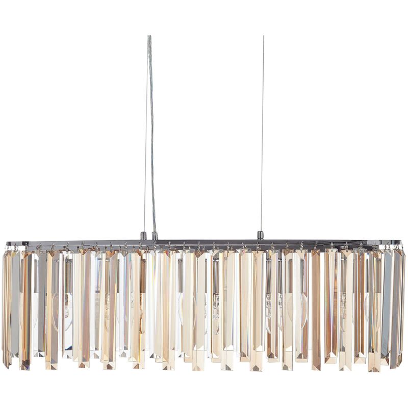 Beliani – Lustre moderne en fer chromé avec cristaux de verre – Longueur réglable 110 cm – Largeur 68 cm – Hauteur 120 cm – Éclairage glamour pour