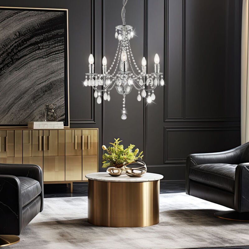 Lustre lampe suspendue lampe de salle à manger chromée lustre en cristaux lampe de salon 5 flammes, métal acrylique, 5x E14, DxH 51 x 143 cm