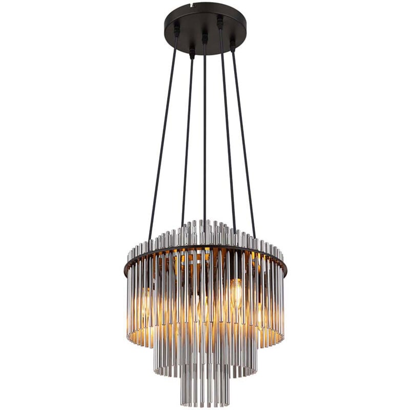 Globo Lighting - Lampe à suspendre Lustre Lampe de salle à manger Lampe de salon, métal barres de verre noir fumé, 5 flammes E14, h 120 cm
