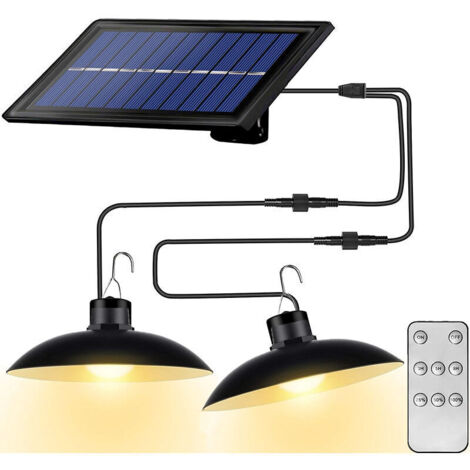 Lustre lampes solaires avec télécommande étanche 2 têtes câble 3 m Lumière chaude