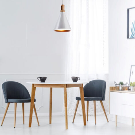 Lustre LED en métal avec douille E27 (Max 60W) couleur blanche et tige en bois