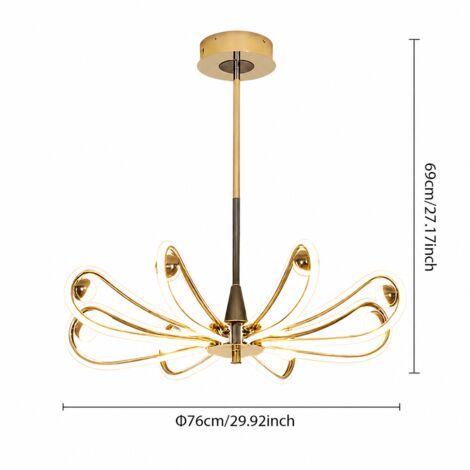 Lustre LED lotus Ø76 cm dorée, suspension moderne anneau, 3 couleurs de lumière, luminaire design pour salon