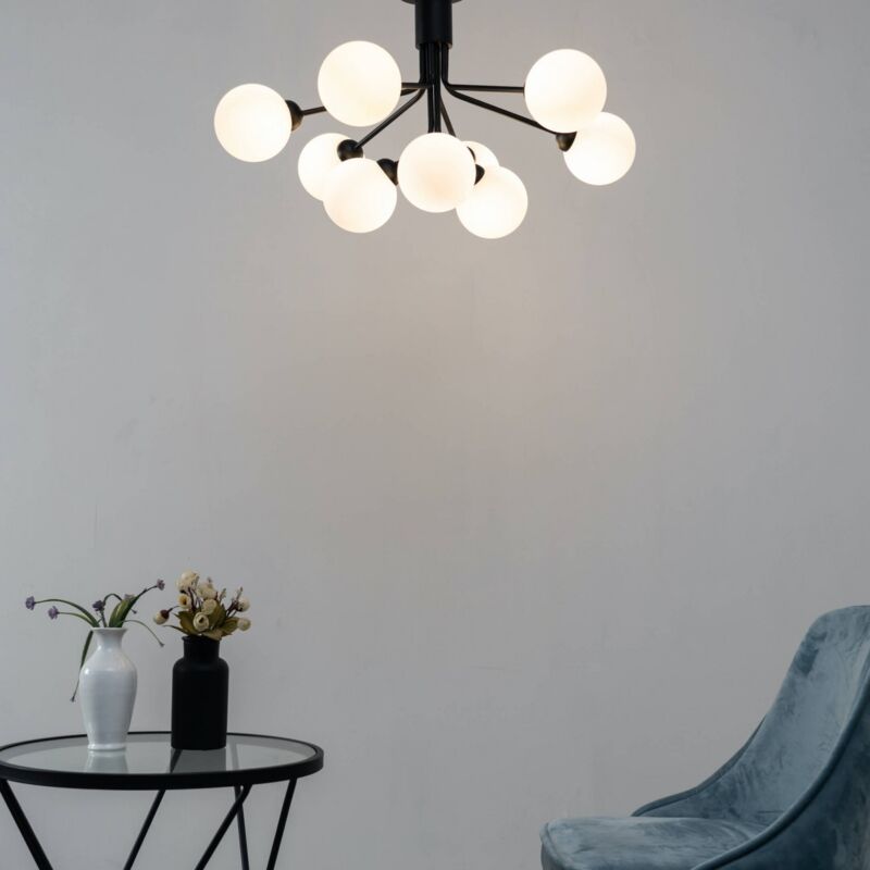 Lustre élégant noir à 9 verres blancs - Audrey