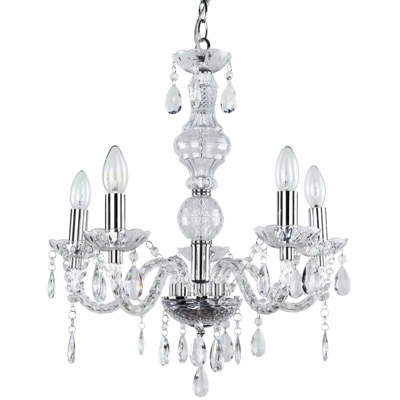 Lustre luminaire suspendu plafonnier (5 x socles e14)(env. 150,0 cm ø : 52,0 cm) lampe à suspension lampe 5 flammes cristal