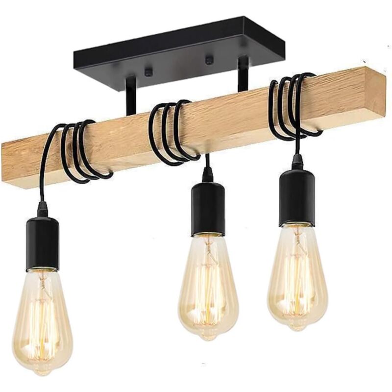 Lustre Industriel En Bois Pour Salon Cuisine Chambre (ampoule Non Incluse) E27