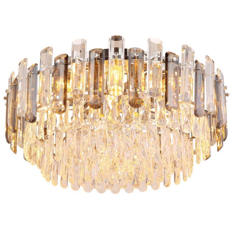 Globo Lighting - Plafonnier Lustre à 11 branches en verre clair, cristaux acryliques en métal, 11x E14 douilles, DxH 55x27 cm