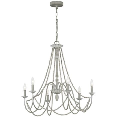 Lustre Maryville E14 40W Steel, bois Gris lavé B: 71.1cm Ø71.1cm Hauteur dimmable réglable