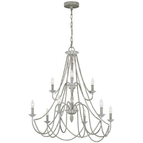 Lustre Maryville E14 40W Steel, bois Gris lavé B: 81,3 cm Ø81.3 cm Hauteur dimmable réglable