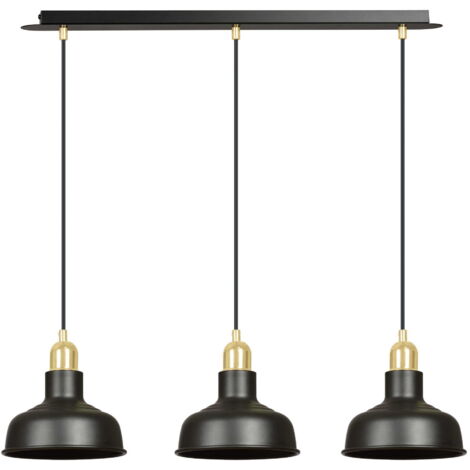 Lustre métal Emibig IBOR 3 3xE27 noir/or réglable 100cm