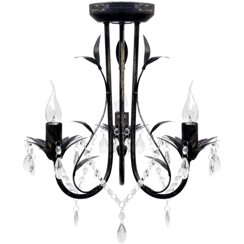 Lustre métal noir style art nouveau + perles crystal 3 x E14 Ampoules