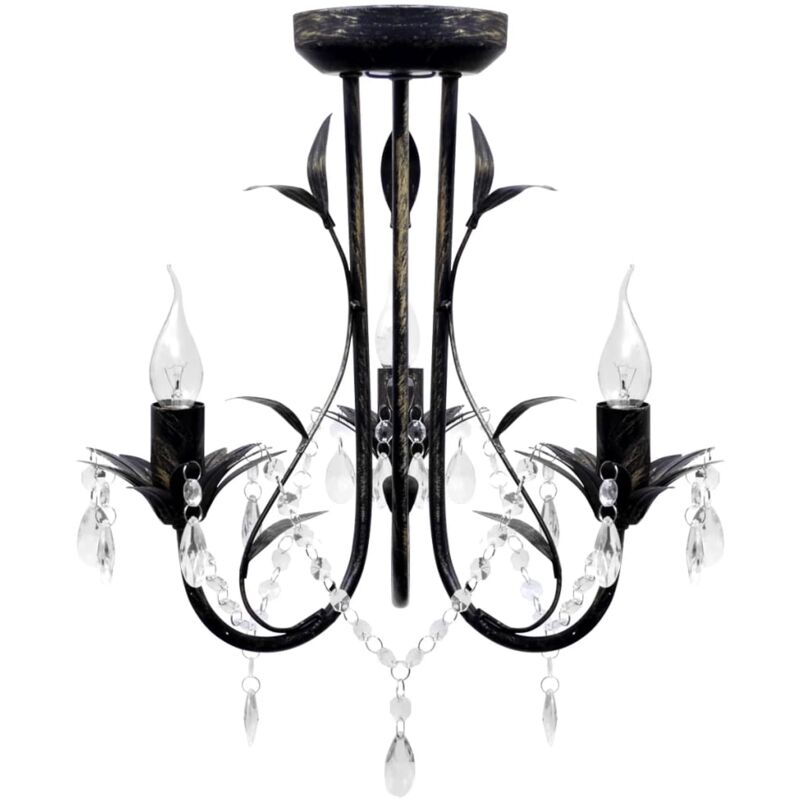 Vidaxl - Lustre métal noir style art nouveau + perles crystal 3 x E14 Ampoules
