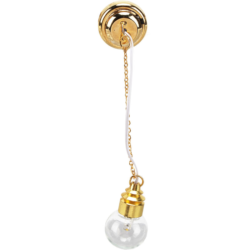 Lustre Miniature 1:12 en Verre, Lampe Plafond Dorée Éclairage Doux pour Maison de Poupée