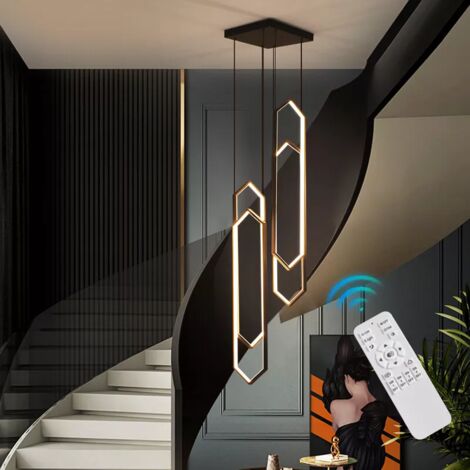 Lustre Moderne 110W avec Télécommande, Luminaire Suspendu LED à Gradation Continue, 4 Anneaux - Plafonnier, 3 Températures de Couleur, H. 300 cm