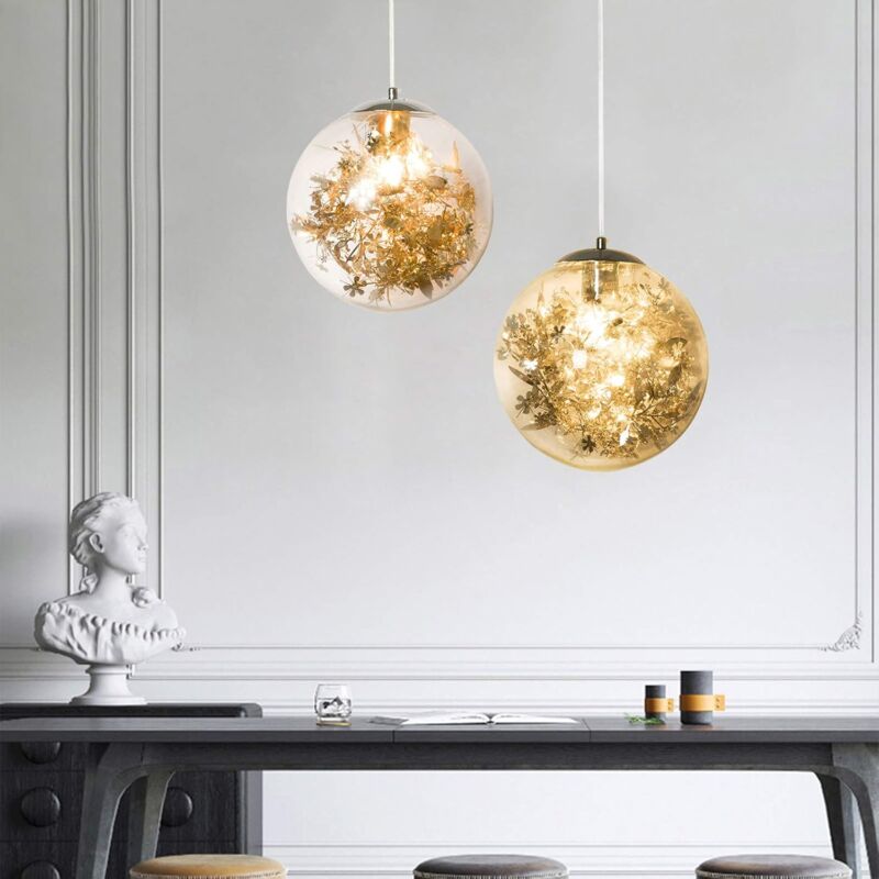 Lustre moderne Chambre à coucher Salon Salle à manger Lampe à suspension Lampe à suspension sphérique en verre Lampe à suspension moderne en verre